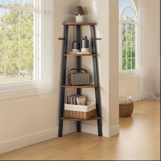 4-Tier Corner Bookshelf, Rustic Brown — image 2