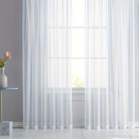 White Sheer Voile Curtains Rod Pocket Top — Net Curtain Panel 51 Inch Width