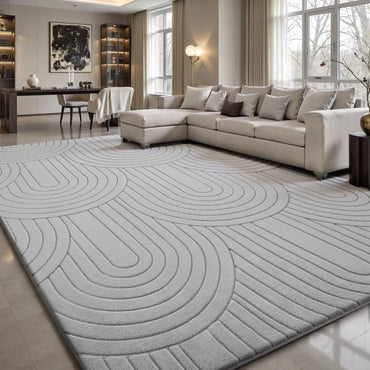 Carved Wavy Line Area Rug Dark Grey — Soft Anti Slip Carpet for Living Room