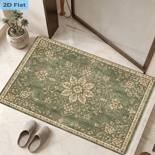 Retro Floral Print Mat Anti Slip Flat — Bathroom Doorway Kitchen Rug 80x50cm