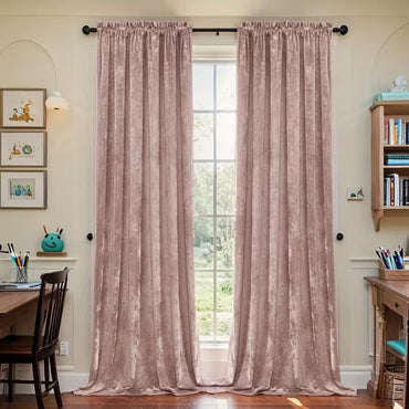 Crushed Velvet Curtains 2 Panels, Rod Pocket, Light Filtering