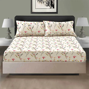 Printed Fitted Sheet Floral Pattern — Double King Size with Pillowcases