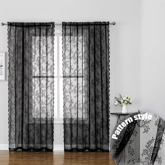 Vintage Floral Lace Sheer Curtains, Rod Pocket, Light Filtering