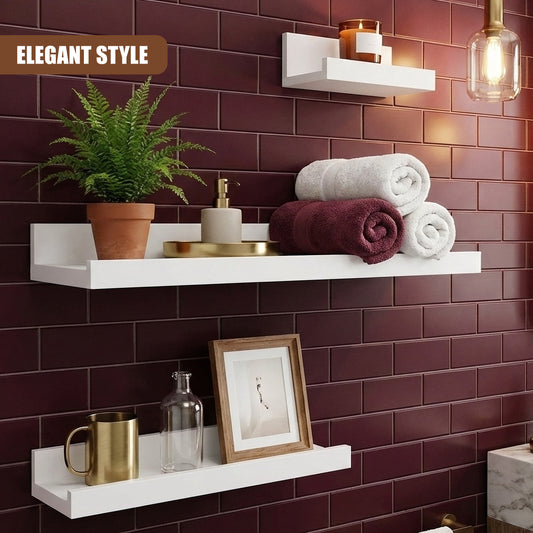 White Floating Picture Ledge Shelves, Set of 3 — image 2