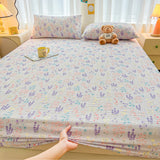 Double Layer Gauze Fitted Sheet Floral Print — Breathable Mattress Cover for Bedroom