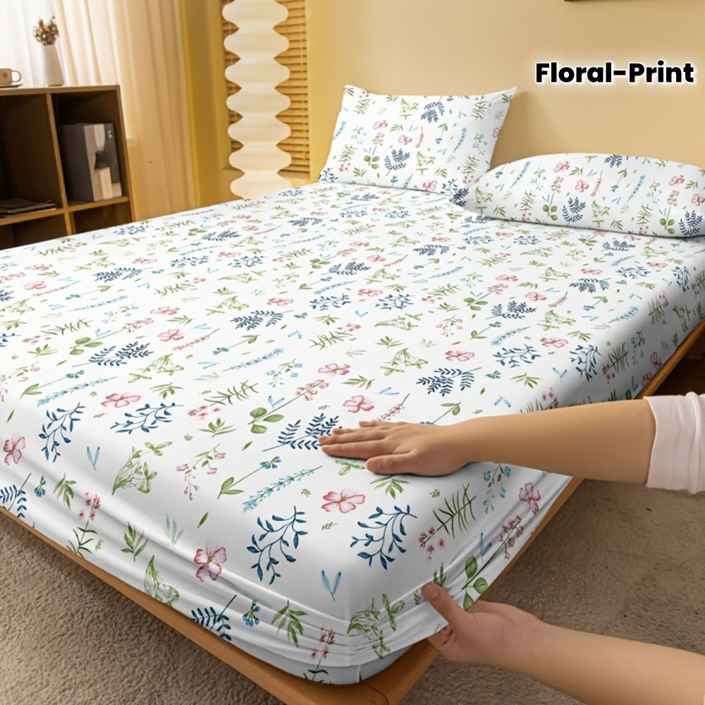 Brushed Fitted Sheet Ditsy Floral Print — Deep Pocket for Bedroom Guest Room