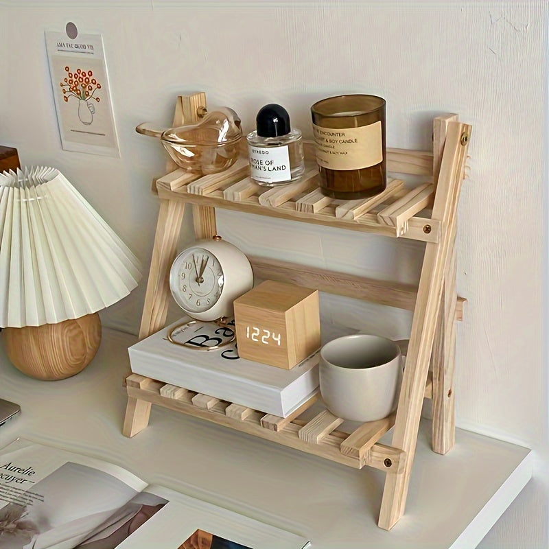 2-Tier Wooden Desktop Organiser Shelf, Natural Wood