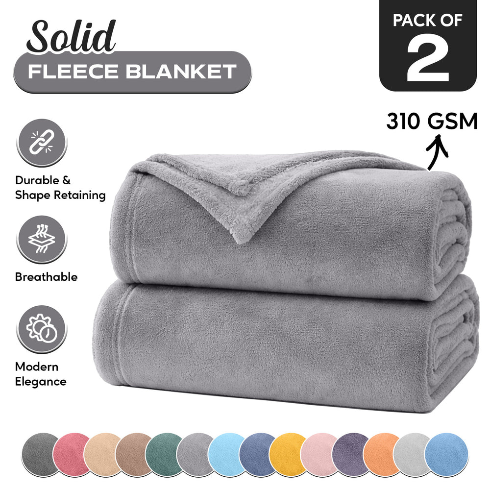 Solid Color Coral Fleece Throw Blanket | Thick Fluffy Warm Bed Blanket | Triple-Stitched Edges