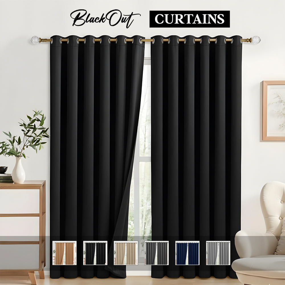100% Blackout Curtains 2 Panel Set, Noise Reducing