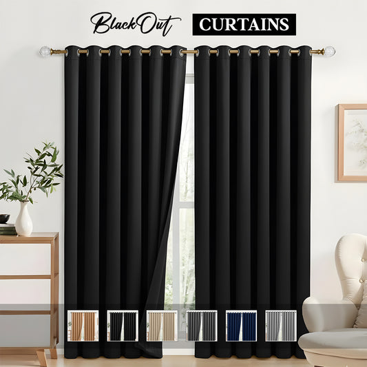 100% Blackout Curtains 2 Panel Set, Noise Reducing
