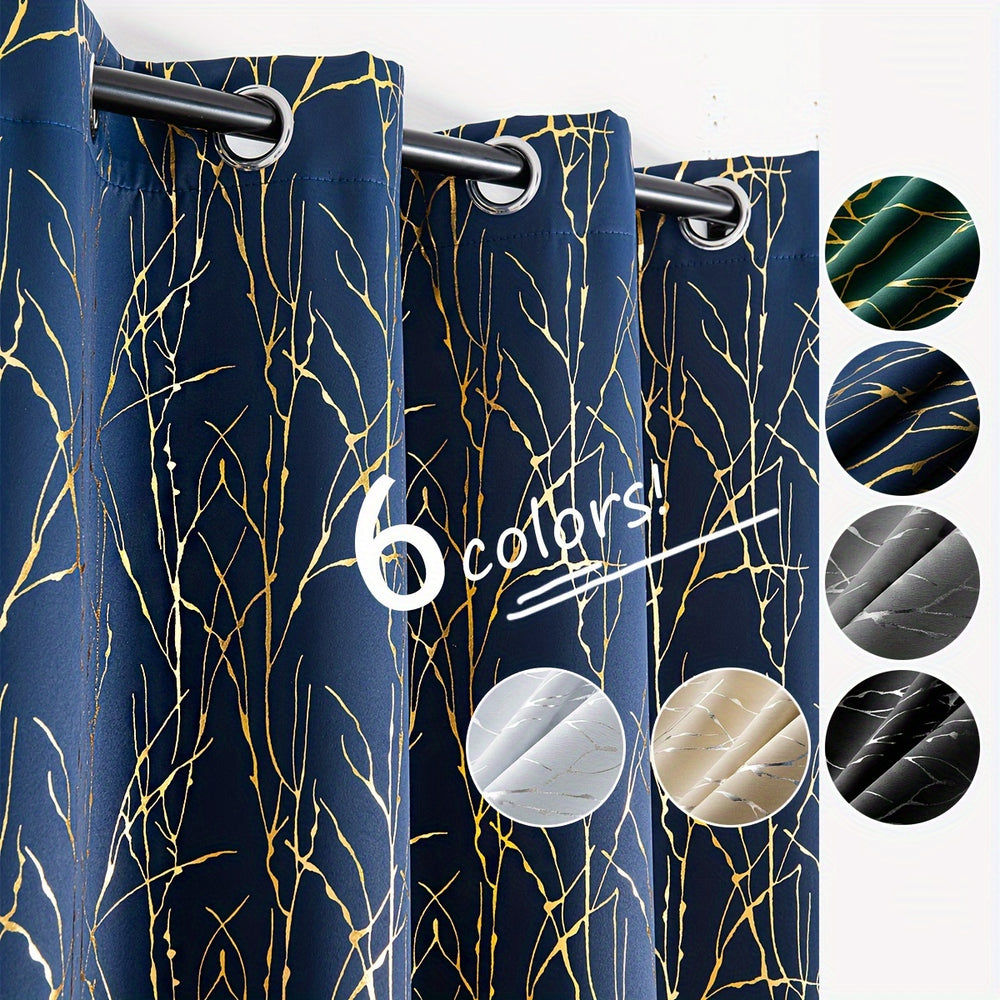 Metallic Foil Branch Blackout Curtain, 1 Panel, Grommet Top