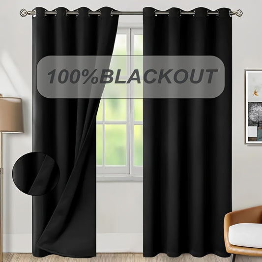 100% Blackout Curtains 2 Piece, Grommet Top, Thermal Insulated