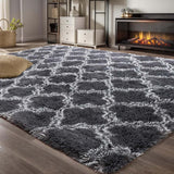 Fluffy Shaggy Area Rug Grey Anti Slip — Soft Carpet Floor Mat for Bedroom Living Room
