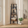 4-Tier Corner Bookshelf, Rustic Brown with Black Steel Frame