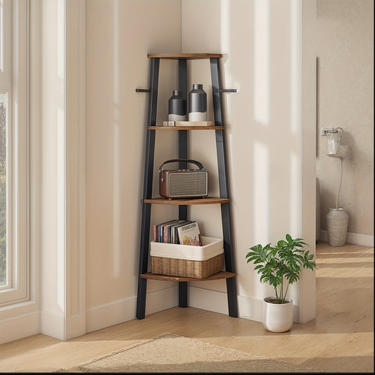 4-Tier Corner Bookshelf, Rustic Brown — image 1