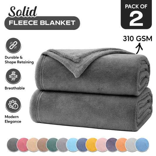 Solid Color Coral Fleece Throw Blanket | Thick Fluffy Warm Bed Blanket | Triple-Stitched Edges