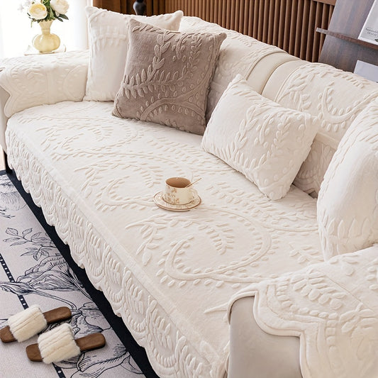 Plush Sofa Cover Textured Jacquard — Pet Friendly Non Slip Couch Protector