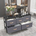 5-Drawer Fabric Dresser with Wood Top, Dark Grey