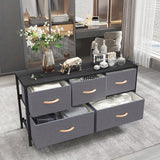 5-Drawer Fabric Dresser with Wood Top, Dark Grey