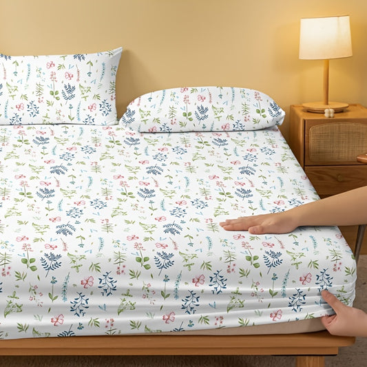 Brushed Fitted Sheet Ditsy Floral Print — Deep Pocket for Bedroom Guest Room