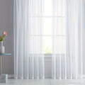 White Sheer Voile Curtains Rod Pocket Top — Net Curtain Panel 51 Inch Width