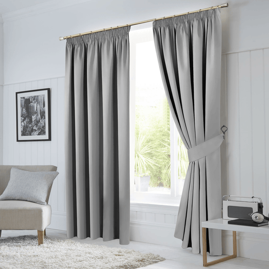 Pencil Pleat Blackout Curtains, Thermal Lined with Tie Backs