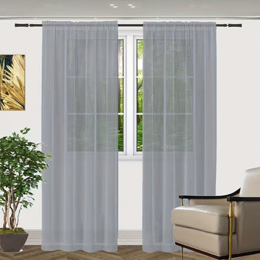 White Sheer Voile Curtains Rod Pocket Top — Net Curtain Panel 51 Inch Width