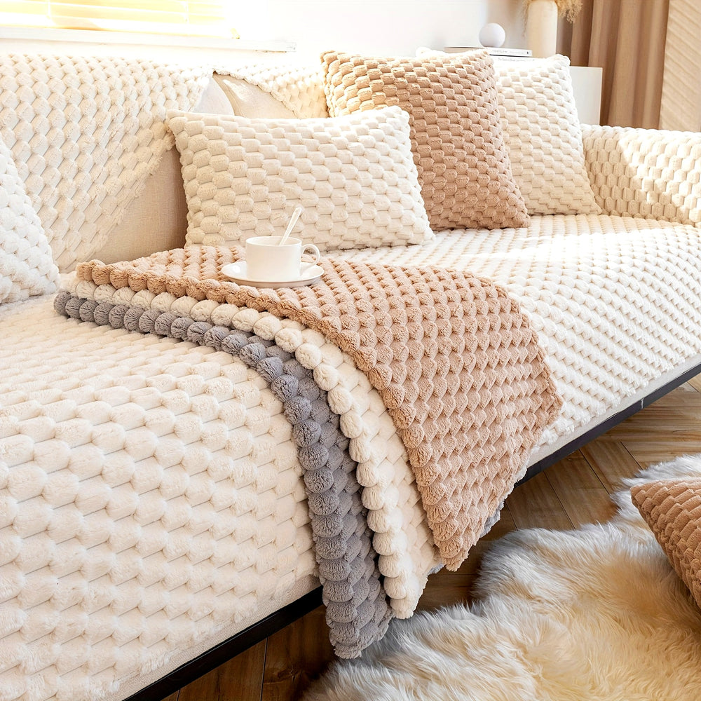 Honeycomb Velvet Sofa Cover Thick Plush — Pet Friendly Couch Cushion Protector