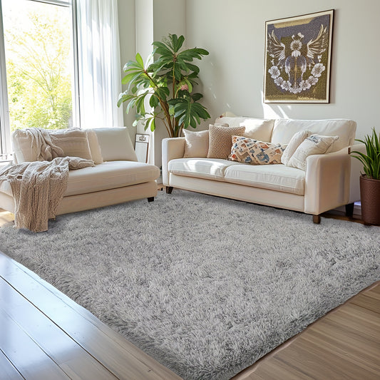 Fluffy Shaggy Area Rug Tie Dye Grey — Anti Slip Soft Rug for Living Room Bedroom