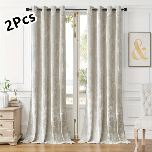 Blackout Crushed Velvet Curtains, Eyelet Ring Top, Lined Pair