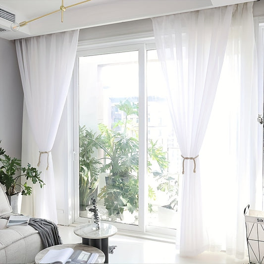 White Sheer Voile Curtains Rod Pocket Top — Net Curtain Panel 51 Inch Width