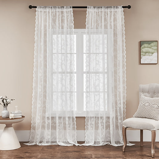 Vintage Floral Lace Sheer Curtains, Rod Pocket, Light Filtering