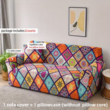 Bohemian Mandala Print Stretch Sofa Cover — Elastic Couch Slipcover with Pillowcase