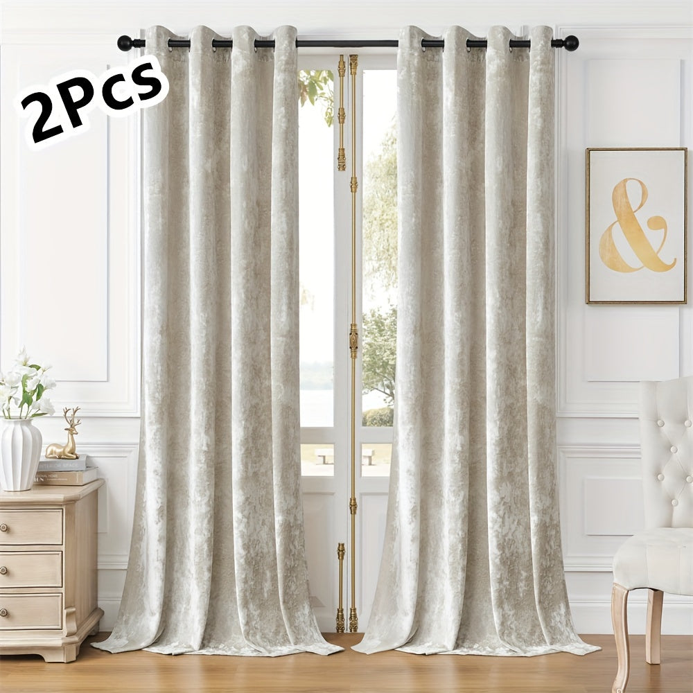 Blackout Crushed Velvet Curtains, Eyelet Ring Top, Lined Pair