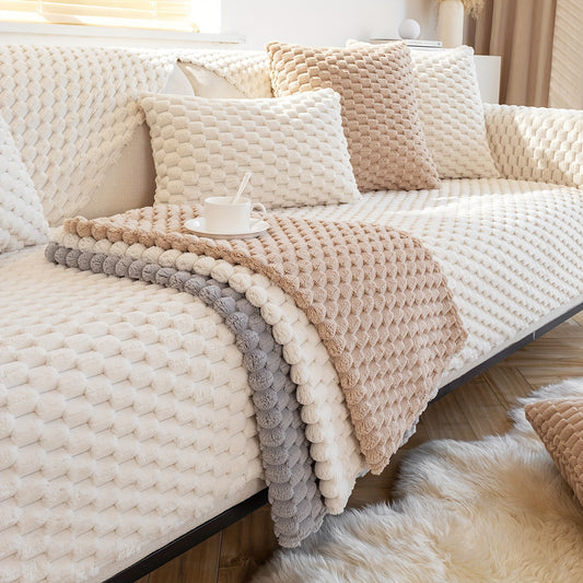 Honeycomb Velvet Sofa Cover Thick Plush — Pet Friendly Couch Cushion Protector