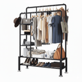 Double Rail Clothes Rack with Shelves, 160 x 115 x 40cm, Black Metal