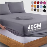 Fitted Bed Sheet Deep Pocket Cotton — Single Double King Super King Sizes