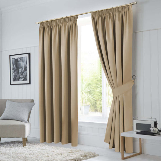 Pencil Pleat Blackout Curtains, Thermal Lined with Tie Backs