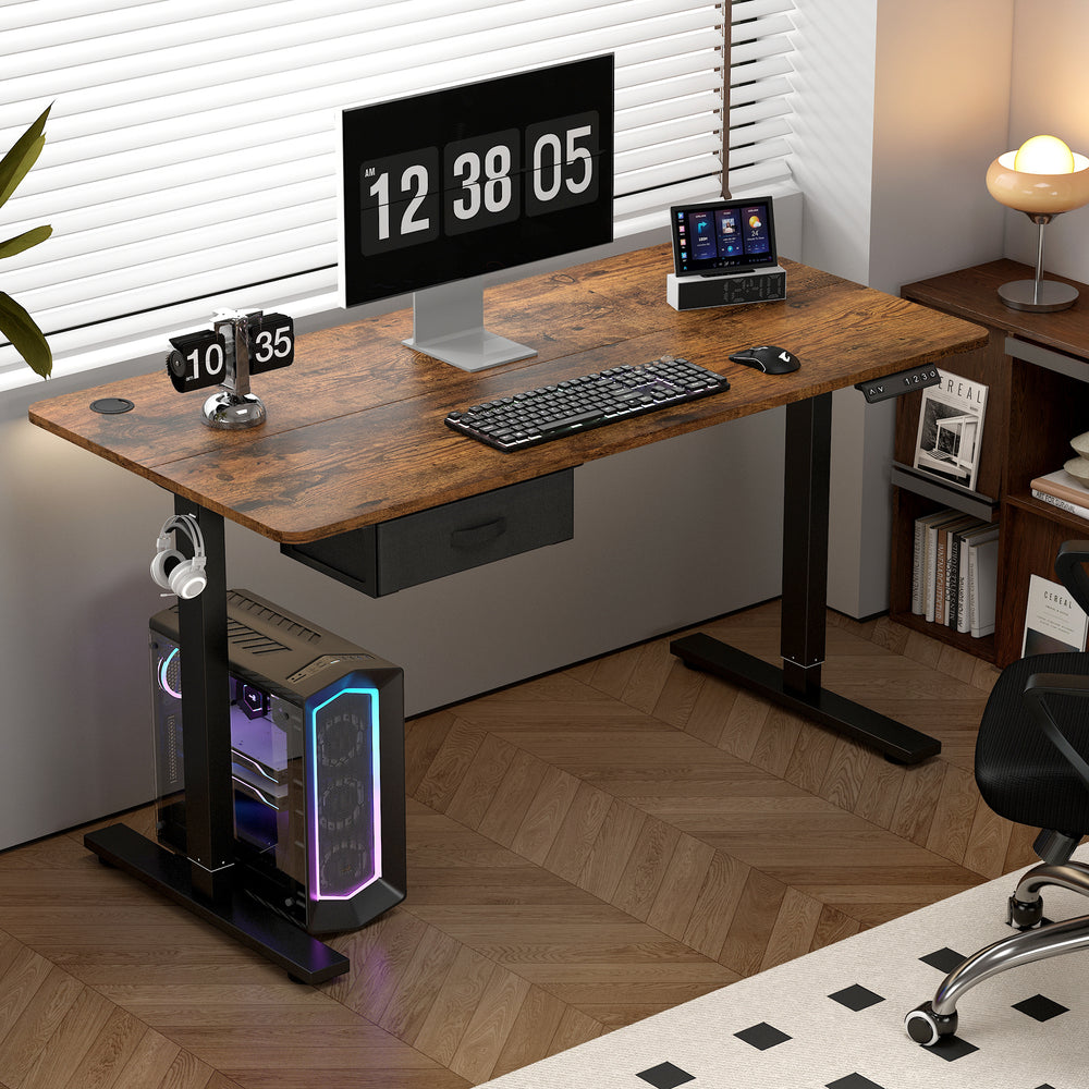 Electric Height Adjustable Standing Desk with Drawer and USB Ports