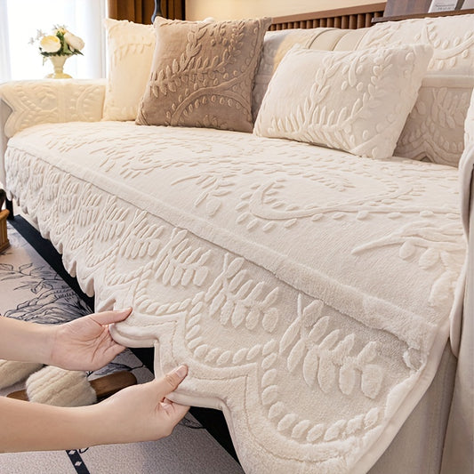 Plush Sofa Cover Textured Jacquard — Pet Friendly Non Slip Couch Protector