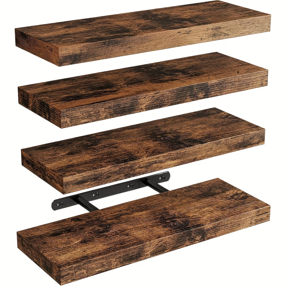 Solid Wood Floating Wall Shelves 40cm, Set of 4 — Black or White