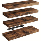 Solid Wood Floating Wall Shelves 40cm, Set of 4 — Black or White