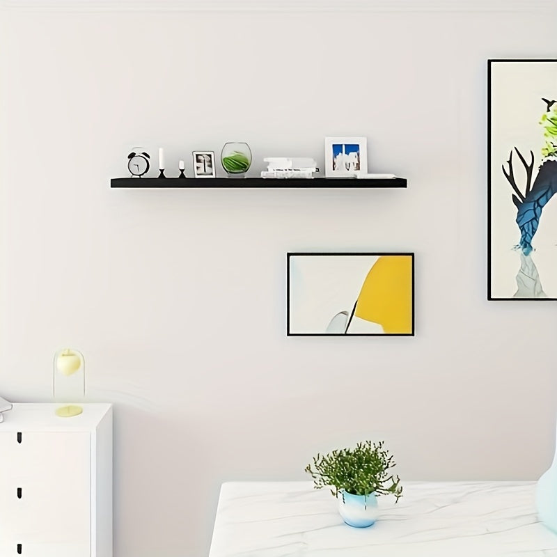 High-Gloss Floating Wall Shelf, 3.8cm Thick MDF — Black or White, 25-120cm