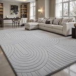 Carved Wavy Line Area Rug Dark Grey — Soft Anti Slip Carpet for Living Room