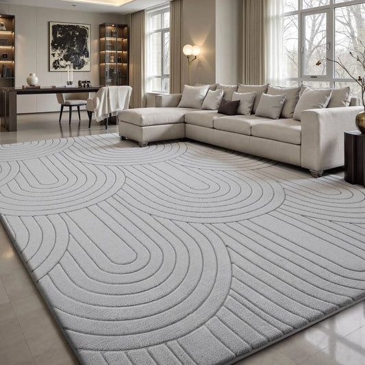 Carved Wavy Line Area Rug Dark Grey — Soft Anti Slip Carpet for Living Room