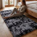 Tie Dye Dark Grey Shaggy Area Rug — Long Pile Plush Carpet for Bedroom Living Room