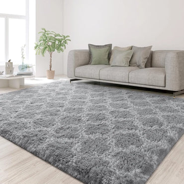 Fluffy Shaggy Area Rug Grey Anti Slip — Soft Carpet Floor Mat for Bedroom Living Room