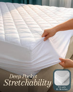 Waterproof Quilted Mattress Protector Deep Pocket — Stretch Fitted Cover 8-16 Inch