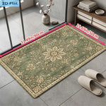 Retro Floral Print Mat Anti Slip Flat — Bathroom Doorway Kitchen Rug 80x50cm