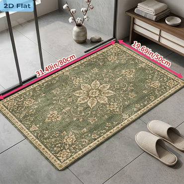 Retro Floral Print Mat Anti Slip Flat — Bathroom Doorway Kitchen Rug 80x50cm